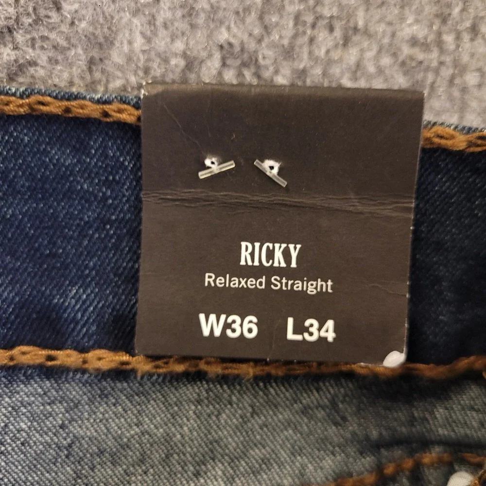 NWT True Religion Ricky Big T Relaxed‎ Straight 36x34 Mid Rise Stretch $199 MSRP